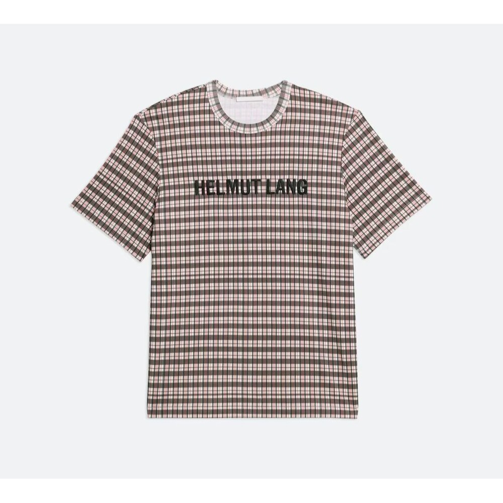 HELMUT LANG Shirt Mens Large Red Black Digital Check Logo Tee T-Shirt $225